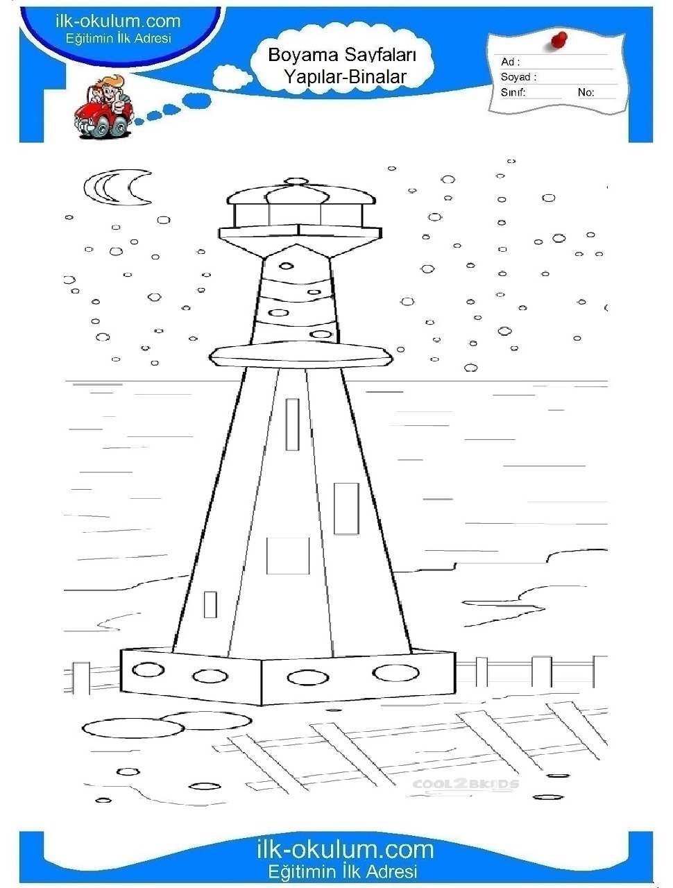 Çocuklar İçin Deniz Feneri Boyama Sayfaları 